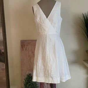 GAP White V-Neck 100% Linen Sleeveless Dress